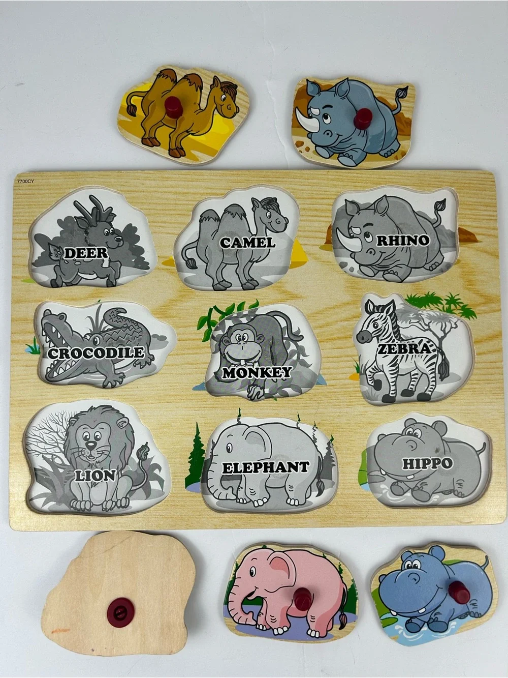 FINAL SALE! Wooden Safari Animal Puzzle 9 Piece Peg Knob Toddler Learning Toy
